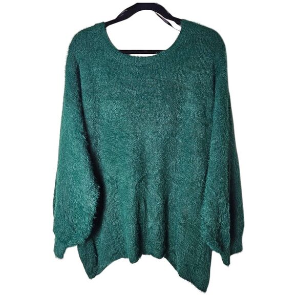 NWT Eloquii 18 20 Green Sweater Open Back Balloon Sleeve Fuzzy Soft St Patrick's - Picture 1 of 8